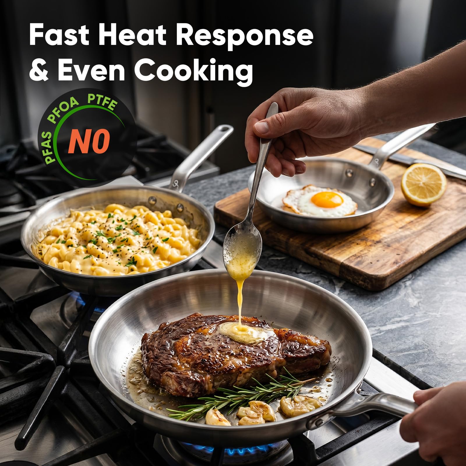 GLOBEHOME skillet inside oven showcasing 800°F high-temperature durability