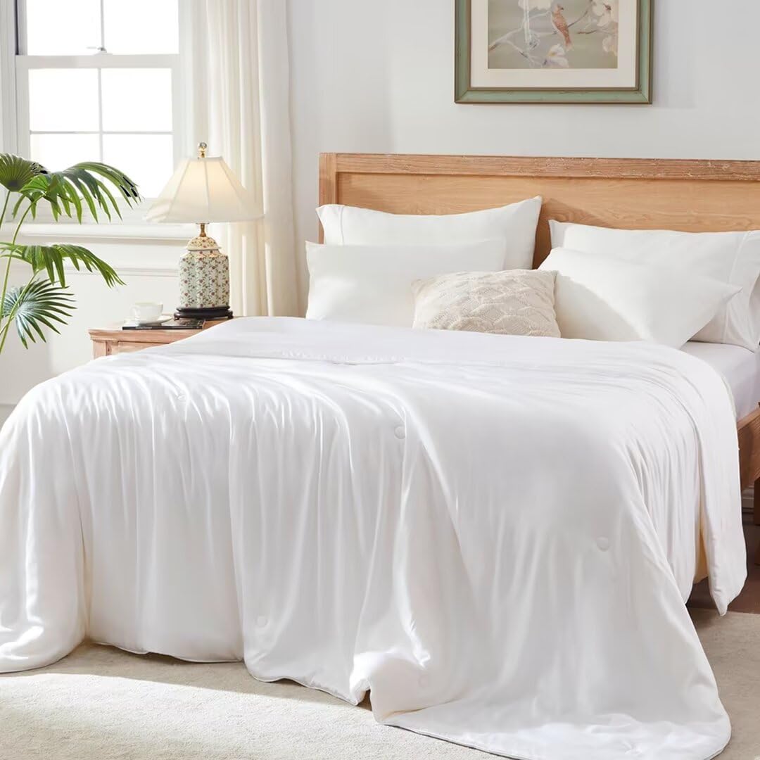 Globon king size comforter front view showing cool lightweight cover and elegant drape