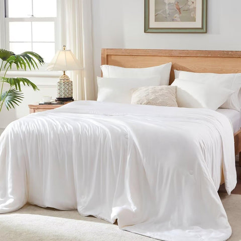 Globon king size comforter front view showing cool lightweight cover and elegant drape