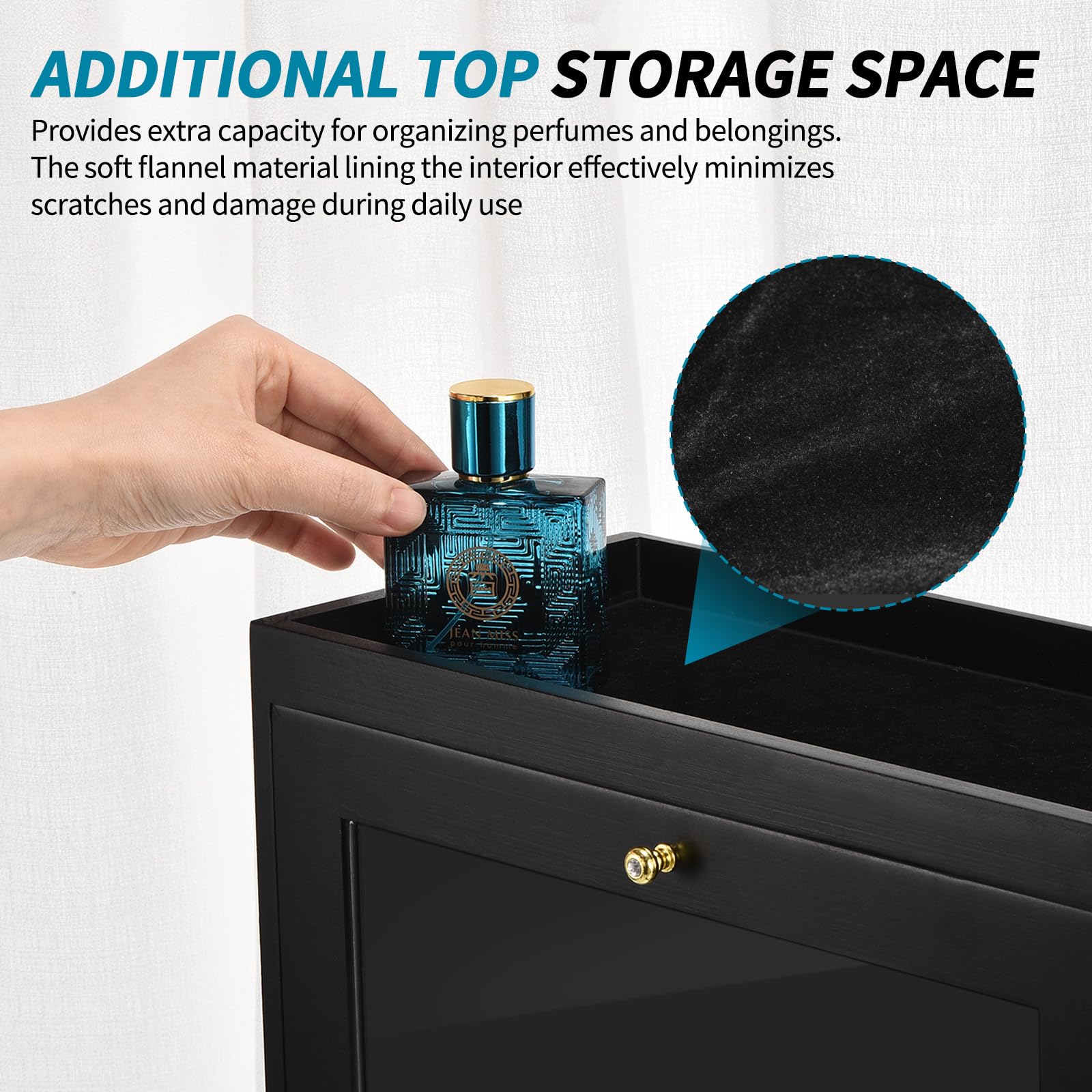 GLOKUUCA velvet-lined drawer detail protecting watches and jewelry