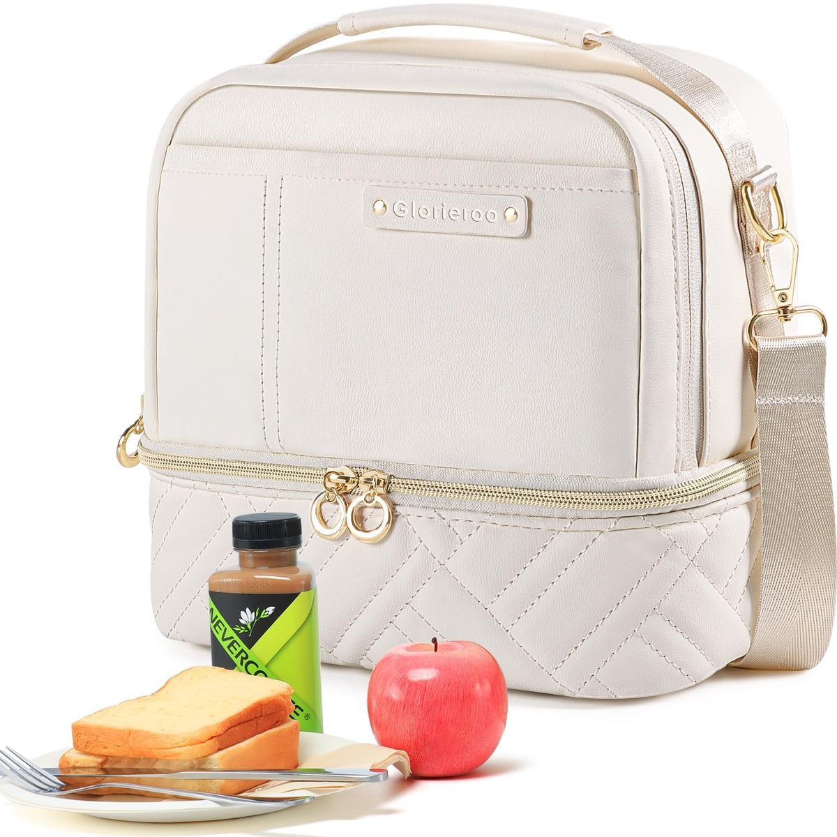 GLORIEROO front view showing polished vegan leather and organized pockets for professionalism