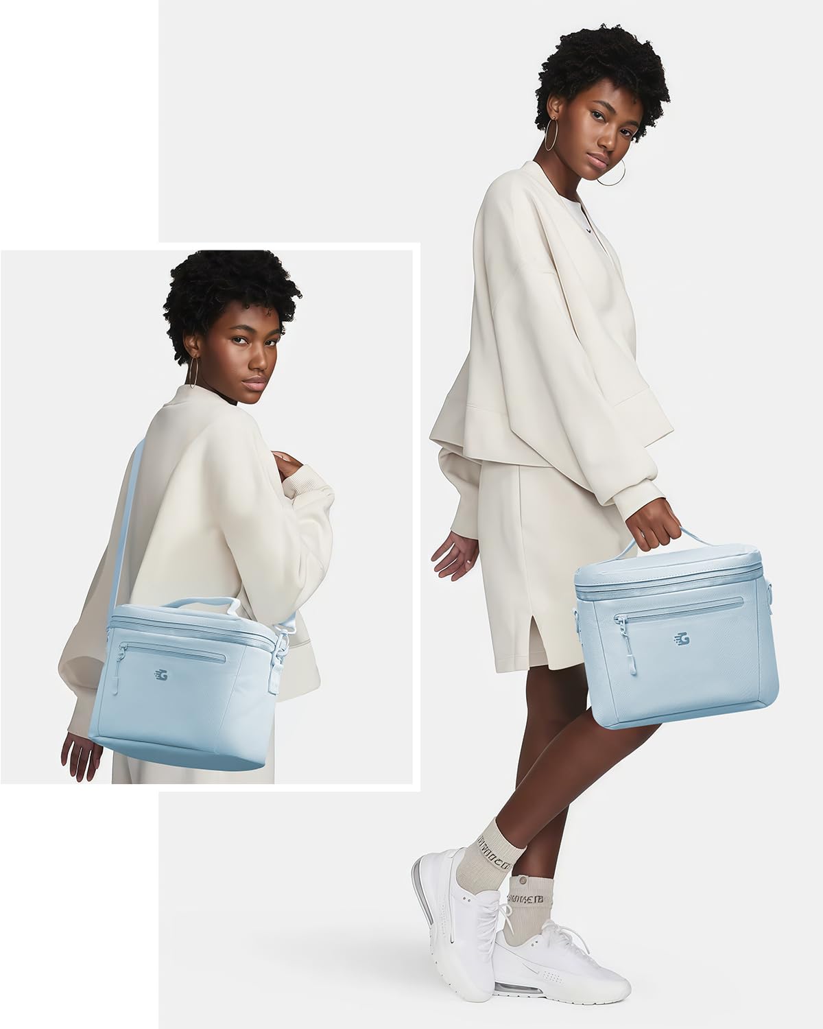 GLORIEROO padded handle and detachable strap highlighting comfortable hands-free carrying