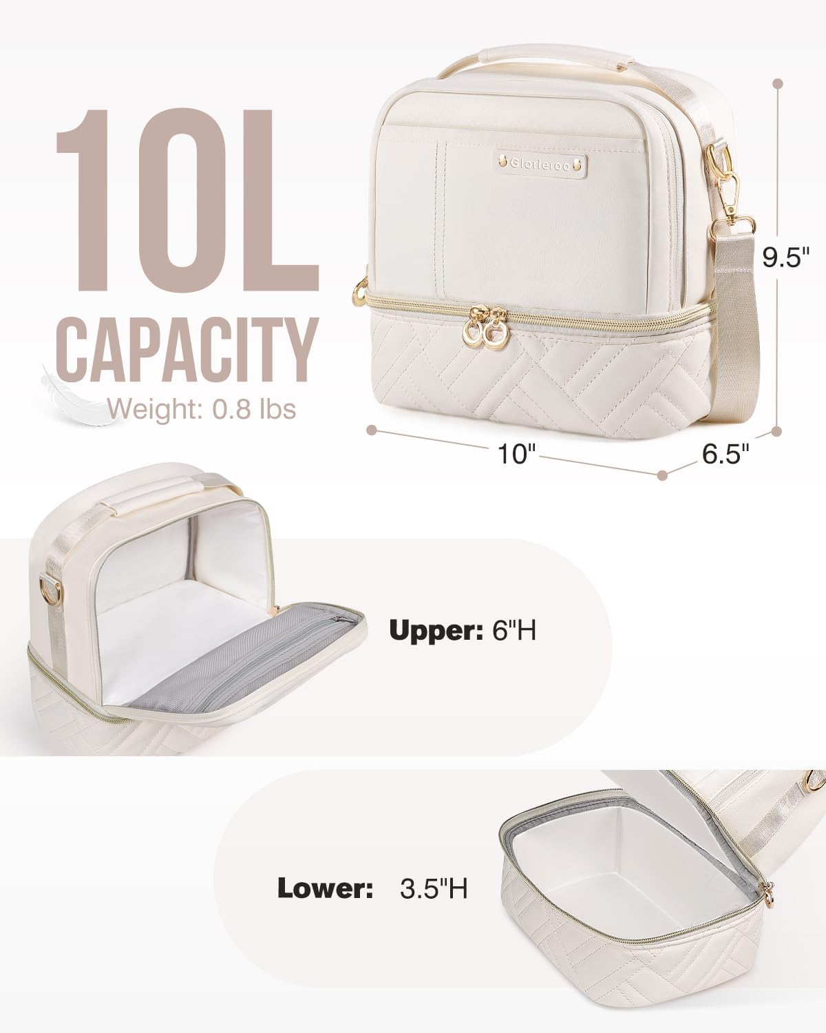 GLORIEROO open top compartment showing snacks and mesh pocket for neat organization