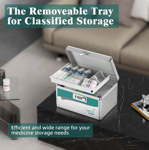 Glosen open with removable tray displaying organized pills and small items