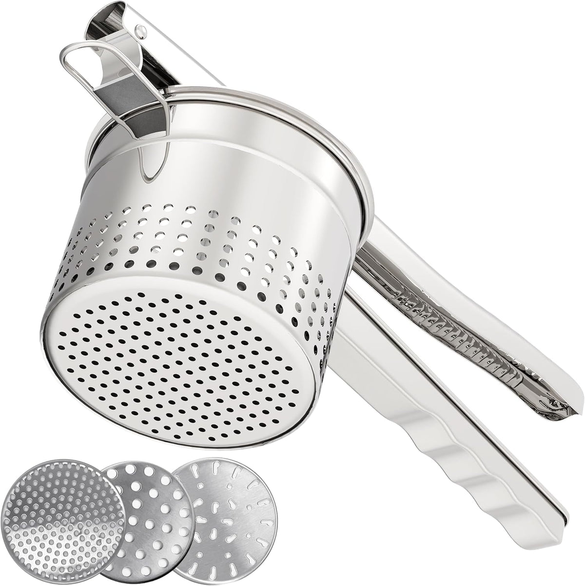 GloTika front view of stainless steel ricer showing robust build and capacity