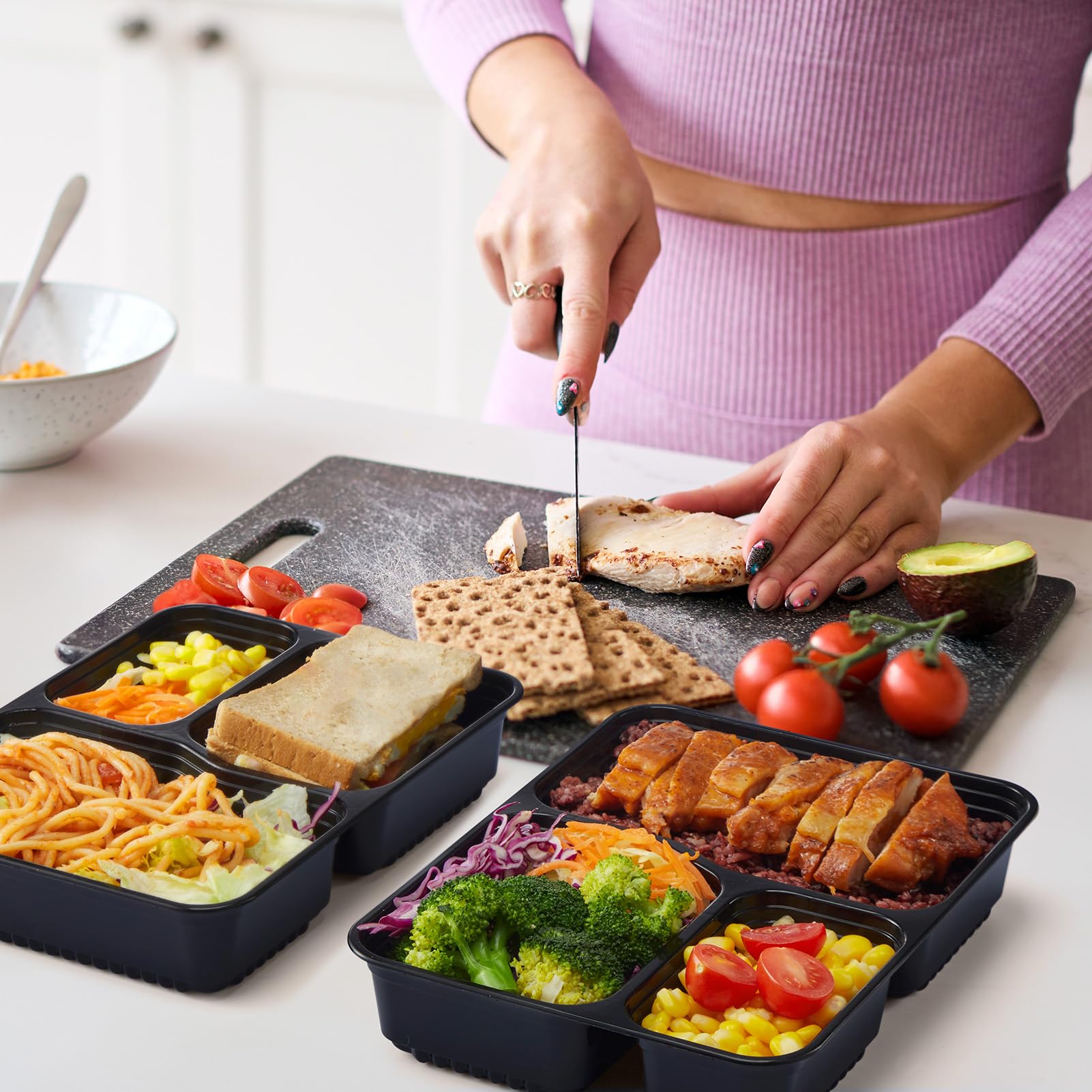 Glotoch three-compartment top view highlighting organized portion benefits