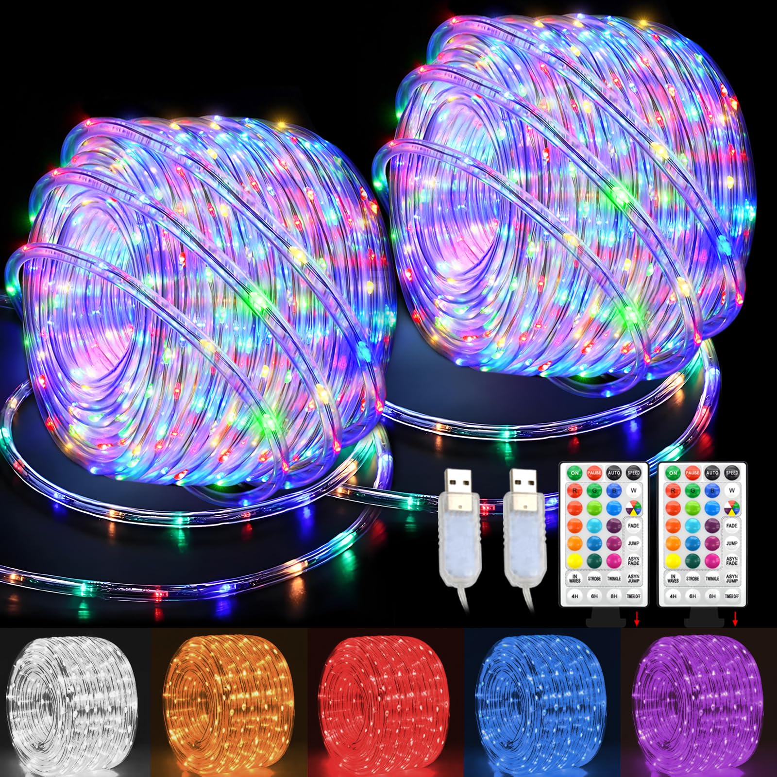 GLPE front packaging showing rope lights and remote for quick setup