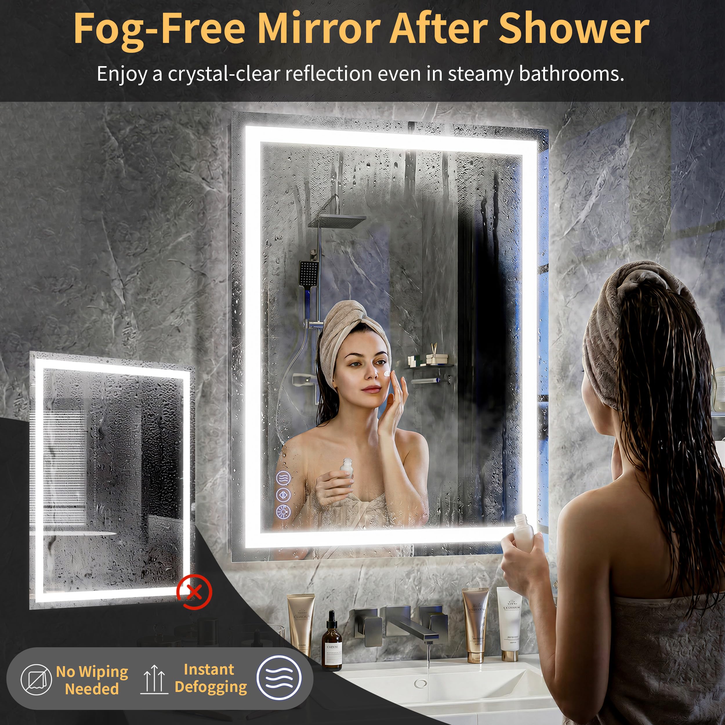 GLSLAND vertical mounted mirror in bathroom giving shadow-free vanity light