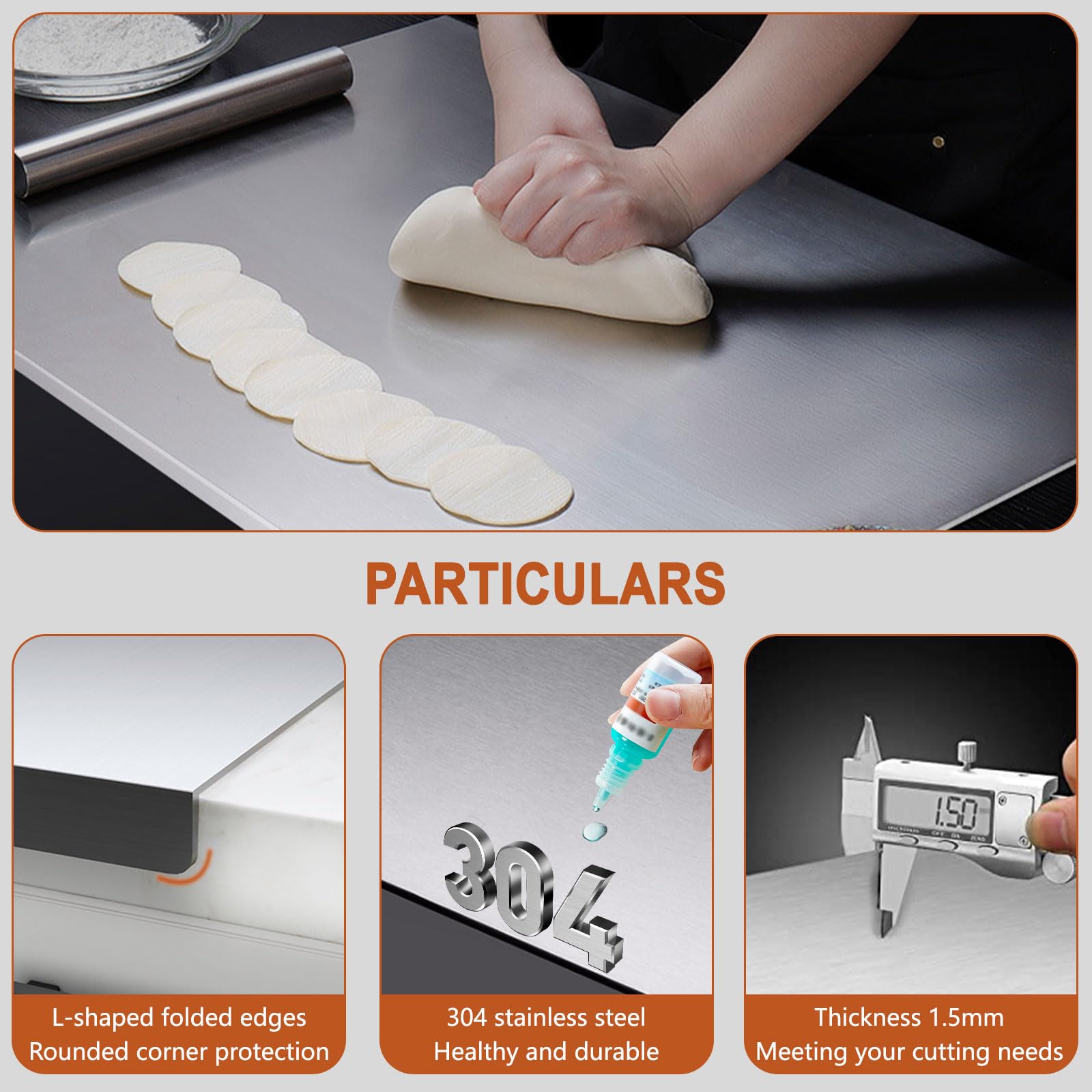 Glyncipher cutting board beside a frying pan for scale, demonstrates generous 15.7x19.6 inch size