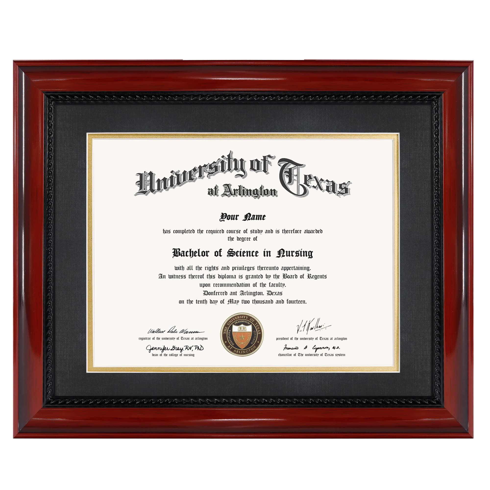 GMFrames front view cherry diploma frame showing classic presentation benefit