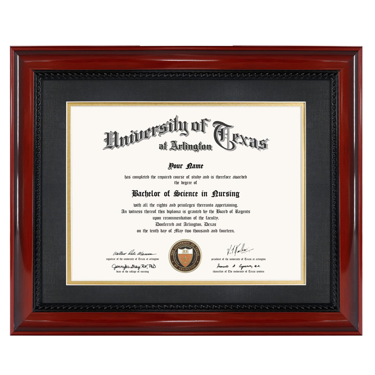 GMFrames front view cherry diploma frame showing classic presentation benefit