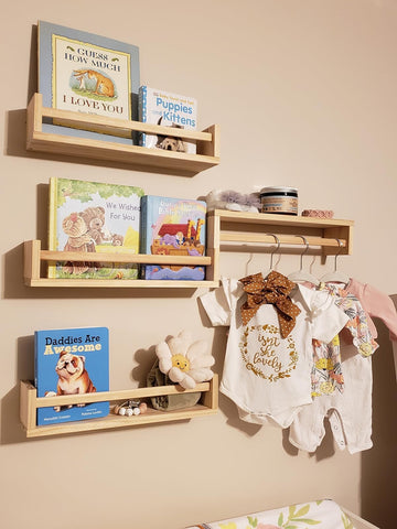Gneric front view of four mounted shelves showing tidy display benefit
