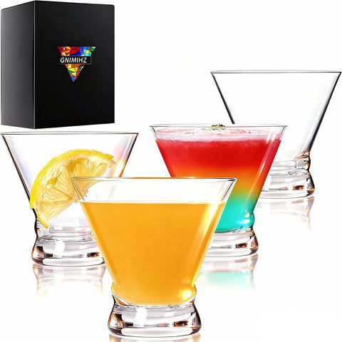 Gnimihz set of four stemless martini glasses showing modern finish and elegant look