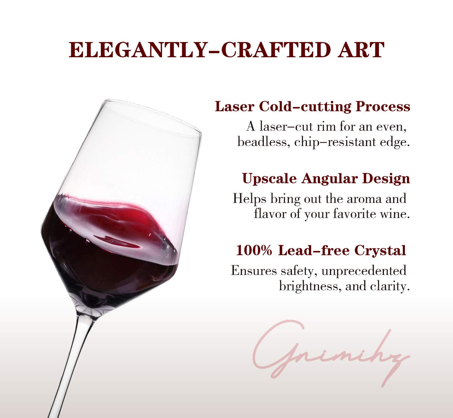 Gnimihz single 15oz wine glass profile highlighting elegant silhouette and clarity