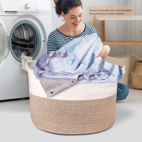 GOCAN basket filled with blankets demonstrating large capacity and neat storage