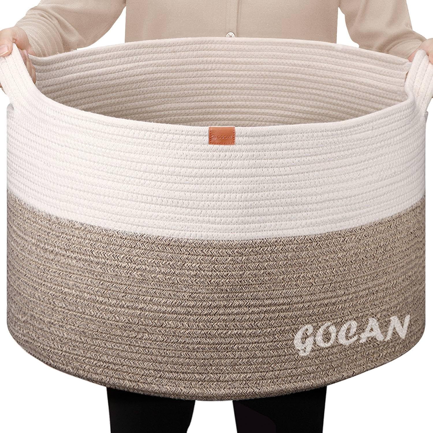 GOCAN front view showing full cotton rope basket and handles for decorative storage