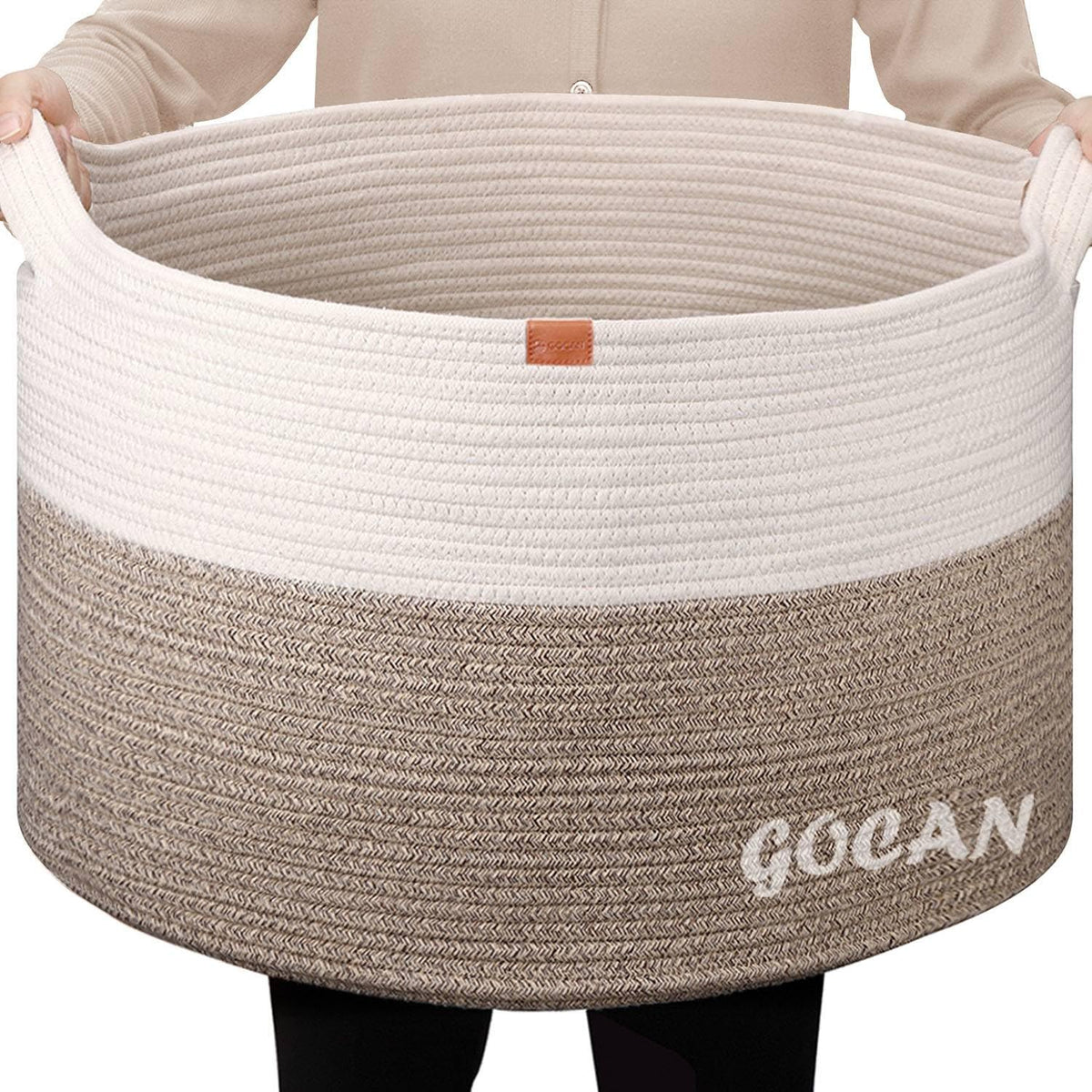 GOCAN front view showing full cotton rope basket and handles for decorative storage