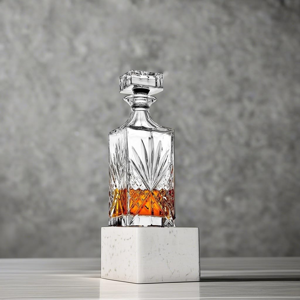 Godinger Dublin decanter beside bottle for scale demonstrating 750ml capacity