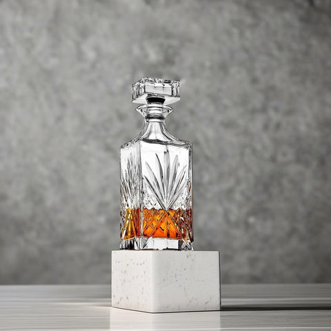 Godinger Dublin decanter beside bottle for scale demonstrating 750ml capacity
