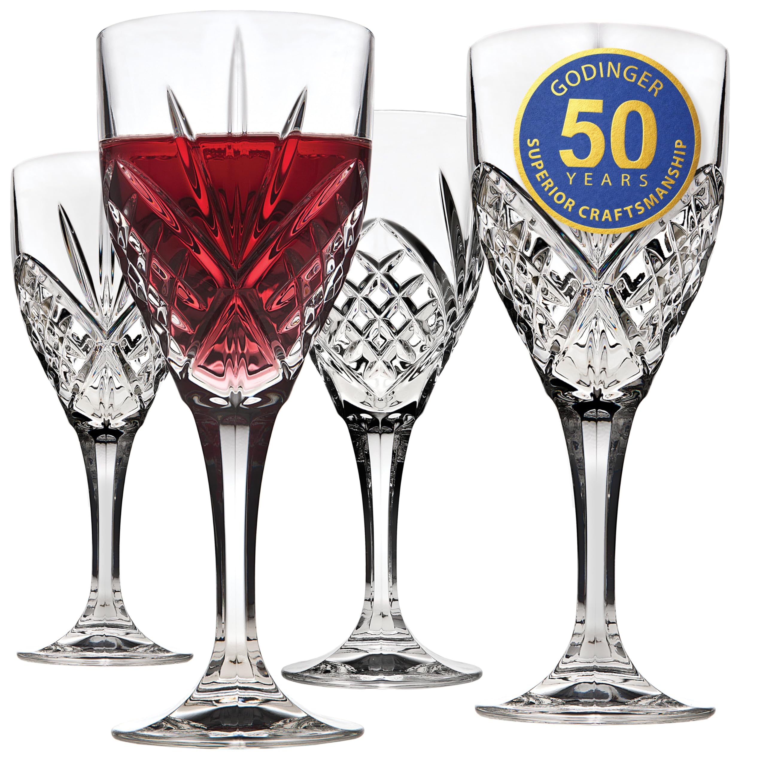 Godinger Dublin front view set of four goblets showing elegant sparkle and elevated table style