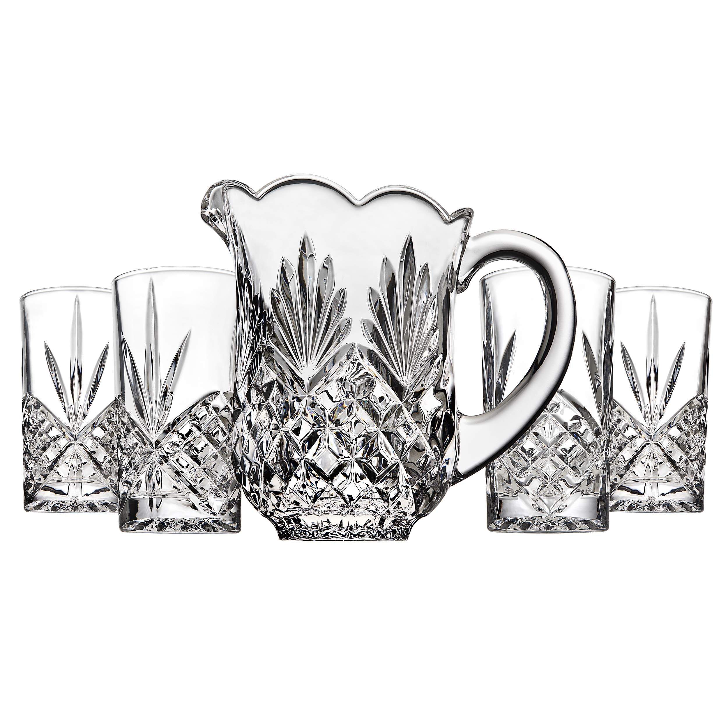 Godinger pitcher front view showing crystal brilliance and pour benefit