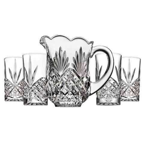 Godinger pitcher front view showing crystal brilliance and pour benefit