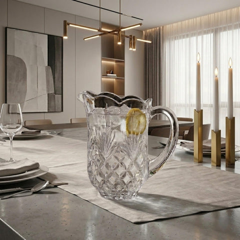 Godinger Shannon pitcher in use on table setting enhancing entertaining elegance
