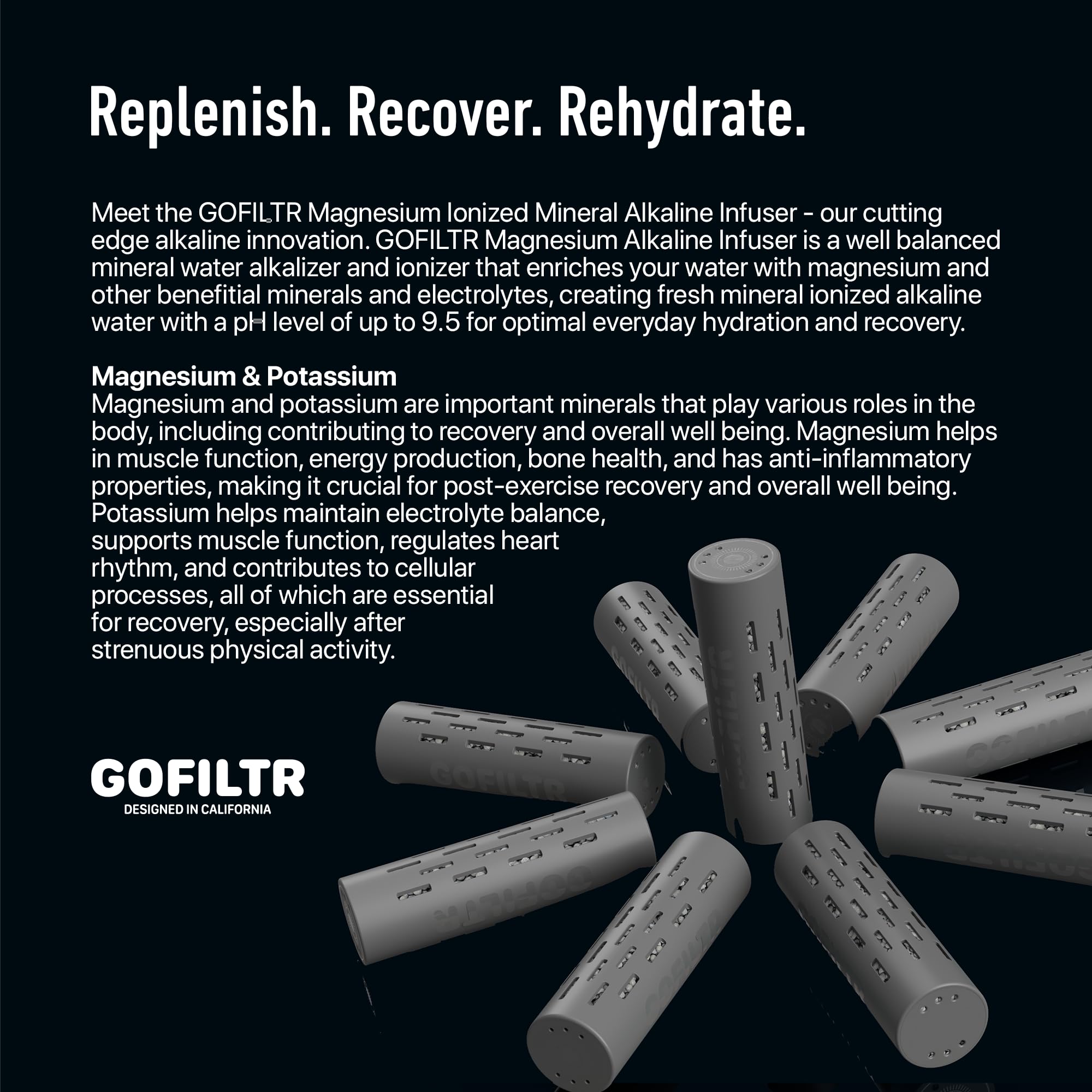GOFILTR in use at gym beside towel and phone demonstrating post-workout rehydration