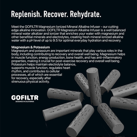 GOFILTR in use at gym beside towel and phone demonstrating post-workout rehydration
