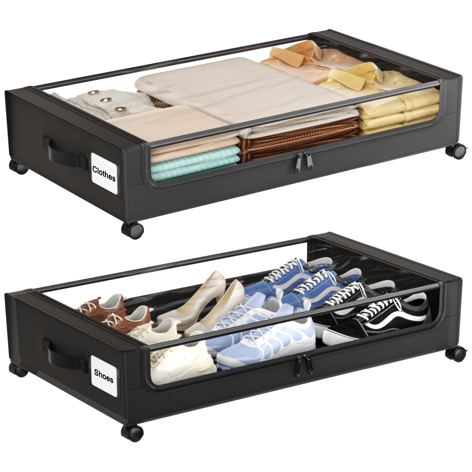 GoFujuco front view of XXL under-bed storage showing capacity and neat organization