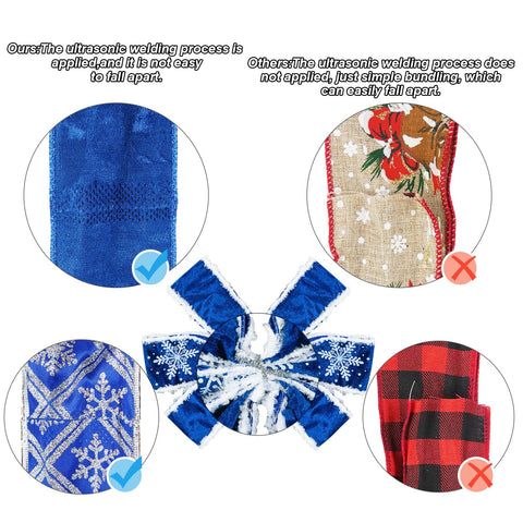 GOGOSY blue bow placed atop a decorated Christmas tree adding farmhouse charm and focal interest