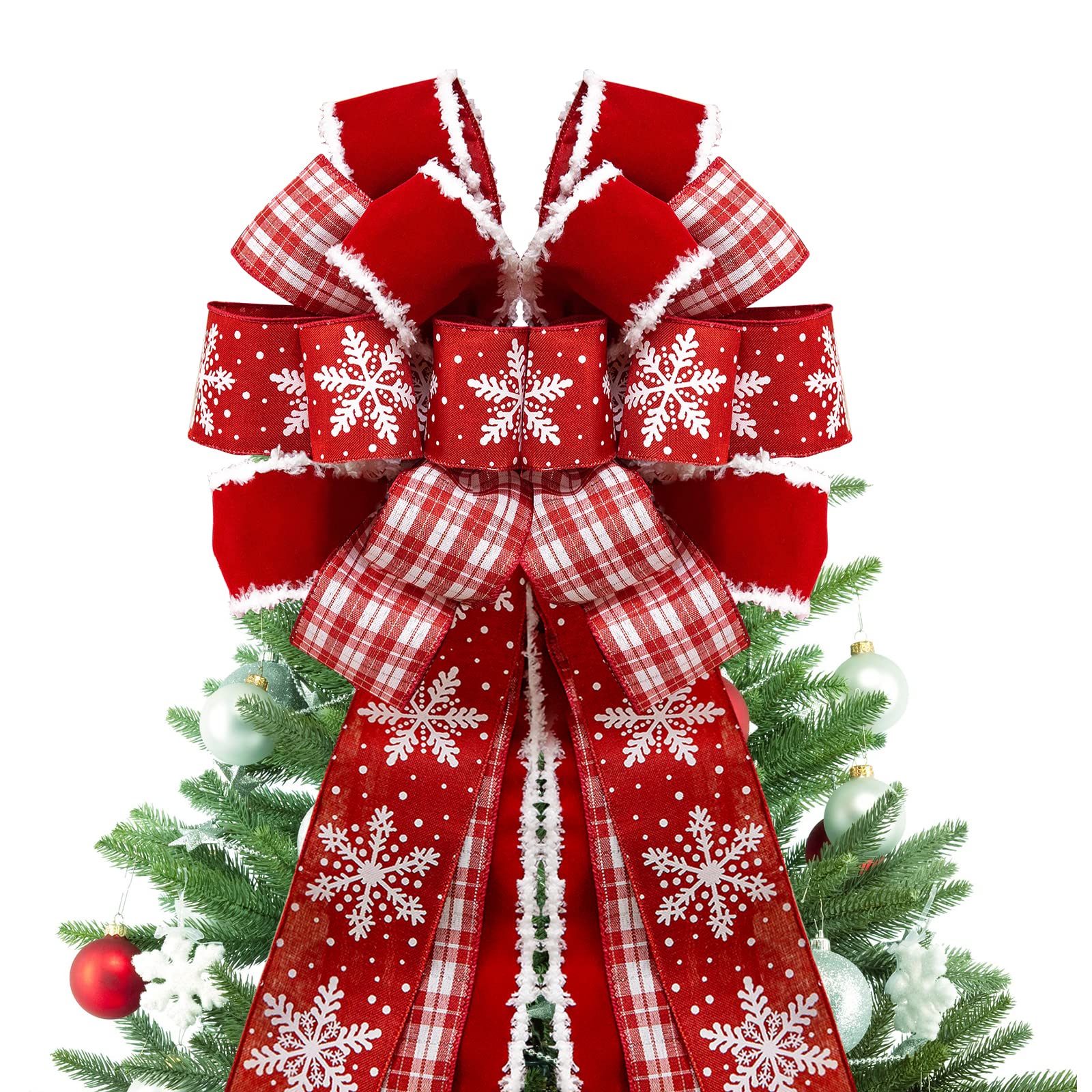 GOGOSY front view red velvet bow showing festive topper appeal