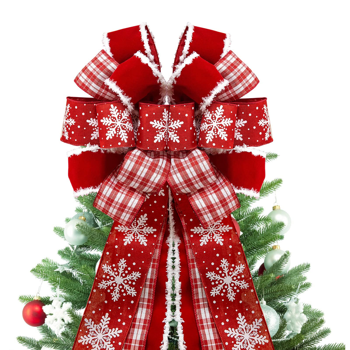 GOGOSY front view red velvet bow showing festive topper appeal