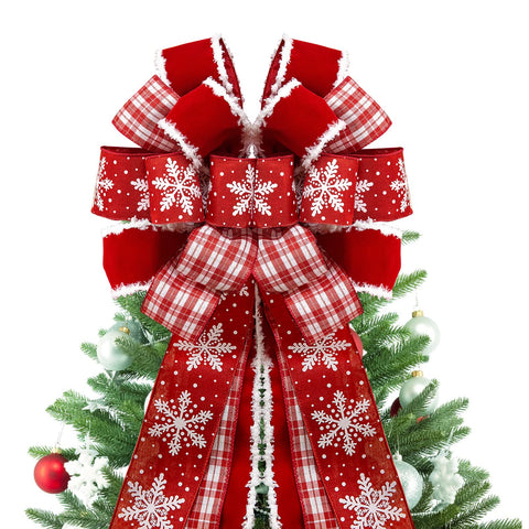 GOGOSY front view red velvet bow showing festive topper appeal