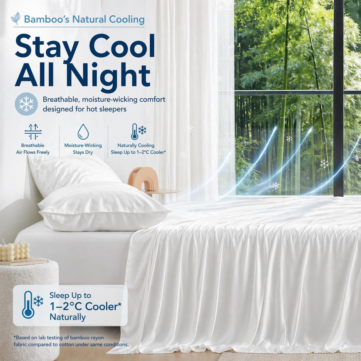 GOKOTTA flat sheet on styled bed showing cool look and smooth drape
