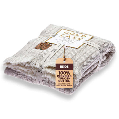 Gold Case front view of beige throw showing soft, inviting texture and style