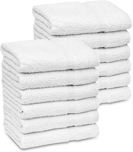 GOLD TEXTILES front pack of 12 white towels showing value and uniformity
