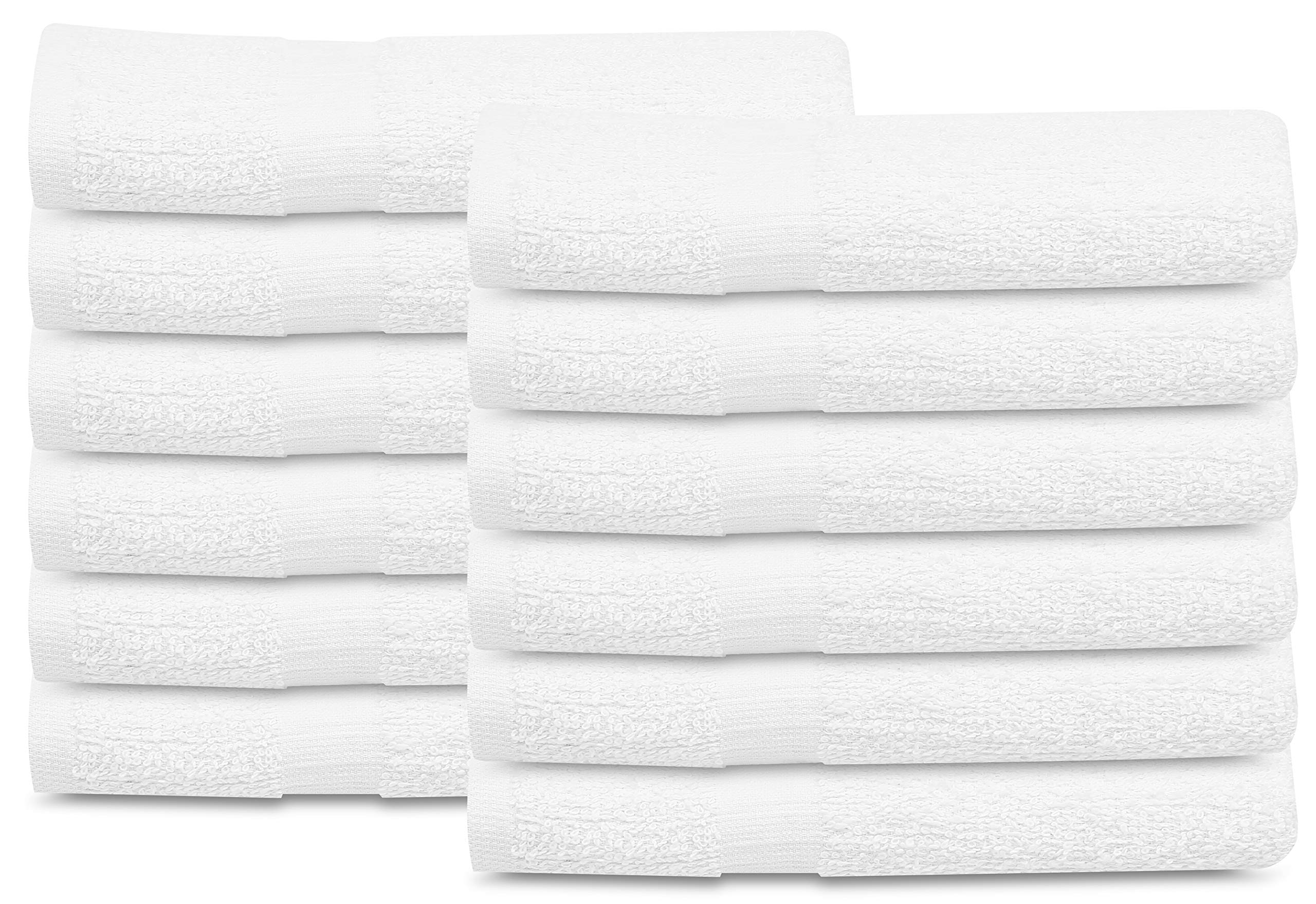 GOLD TEXTILES front packaging showing 12 white 20x40 towels and value set benefit