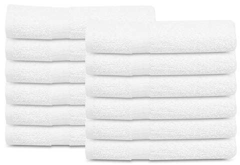 GOLD TEXTILES front packaging showing 12 white 20x40 towels and value set benefit
