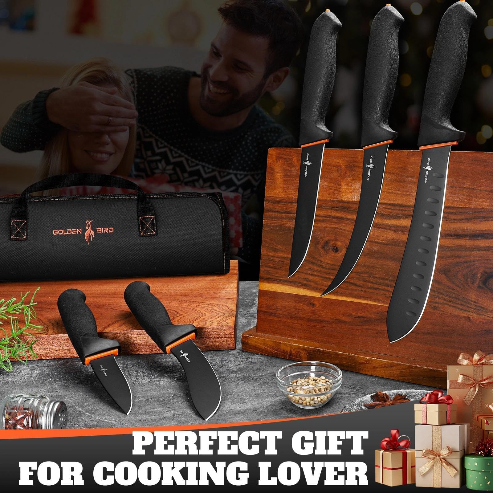 Golden Bird knives in field use at camp for mobile meat processing