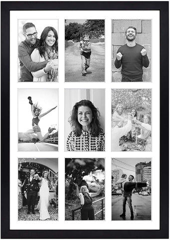 Golden State Art front view showing nine-photo layout and black wood frame benefit: organized display