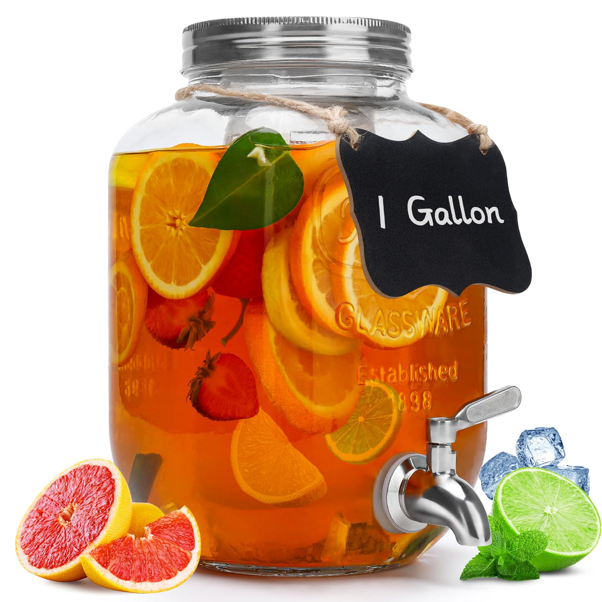 Goldfishwa front view of glass dispenser showing elegant serving and durability