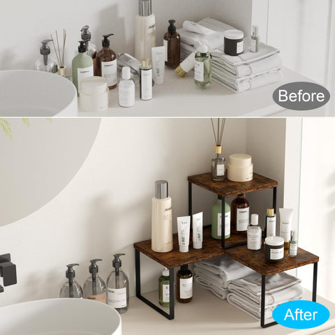 Golener on bathroom vanity organizing toiletries for easier daily routines