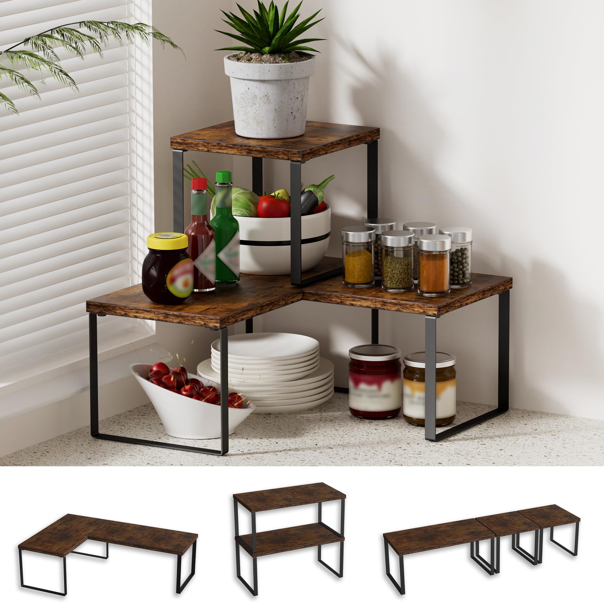 Golener front view of countertop shelf showing neat storage and modern design benefit