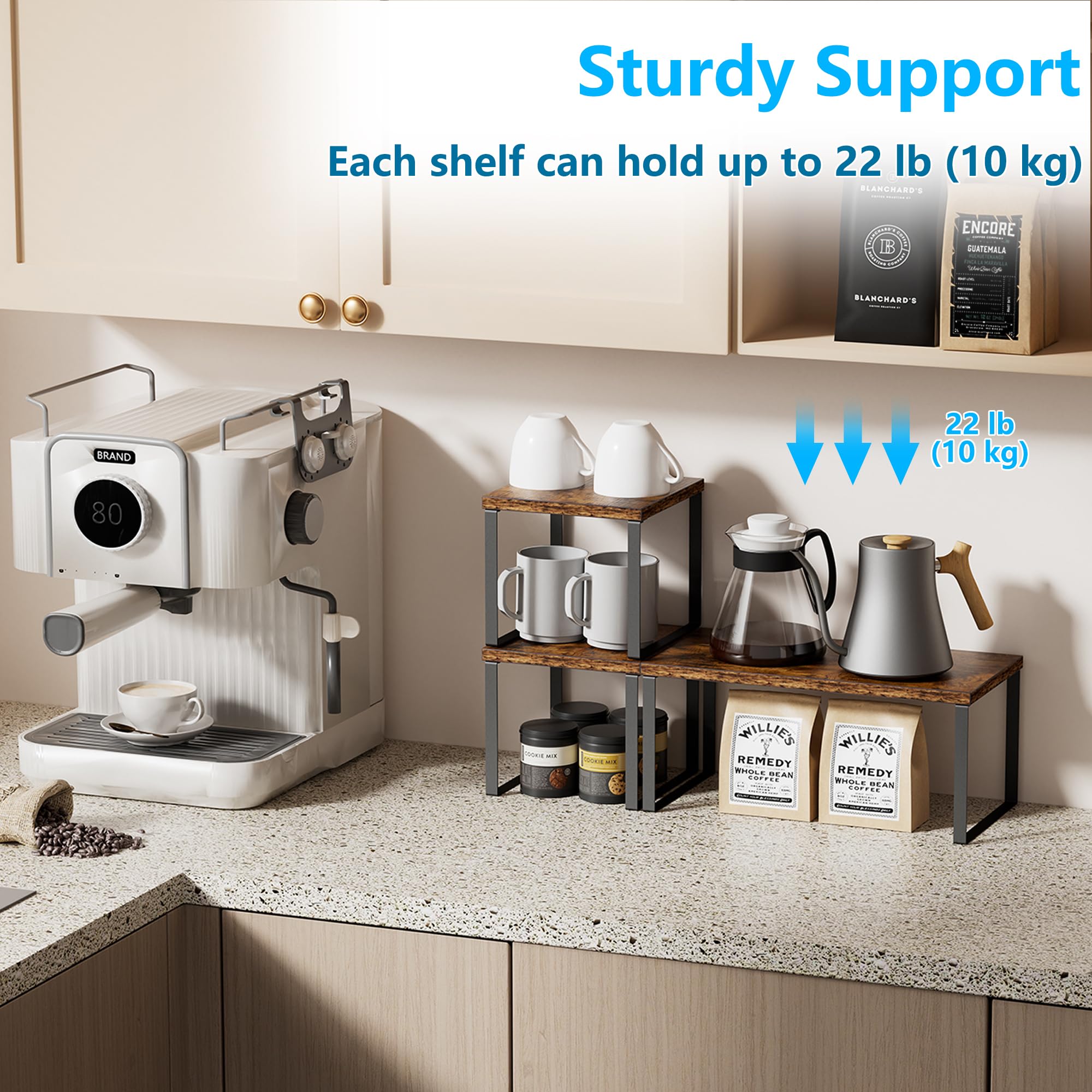 Golener in kitchen holding spice jars to free counter space and improve access