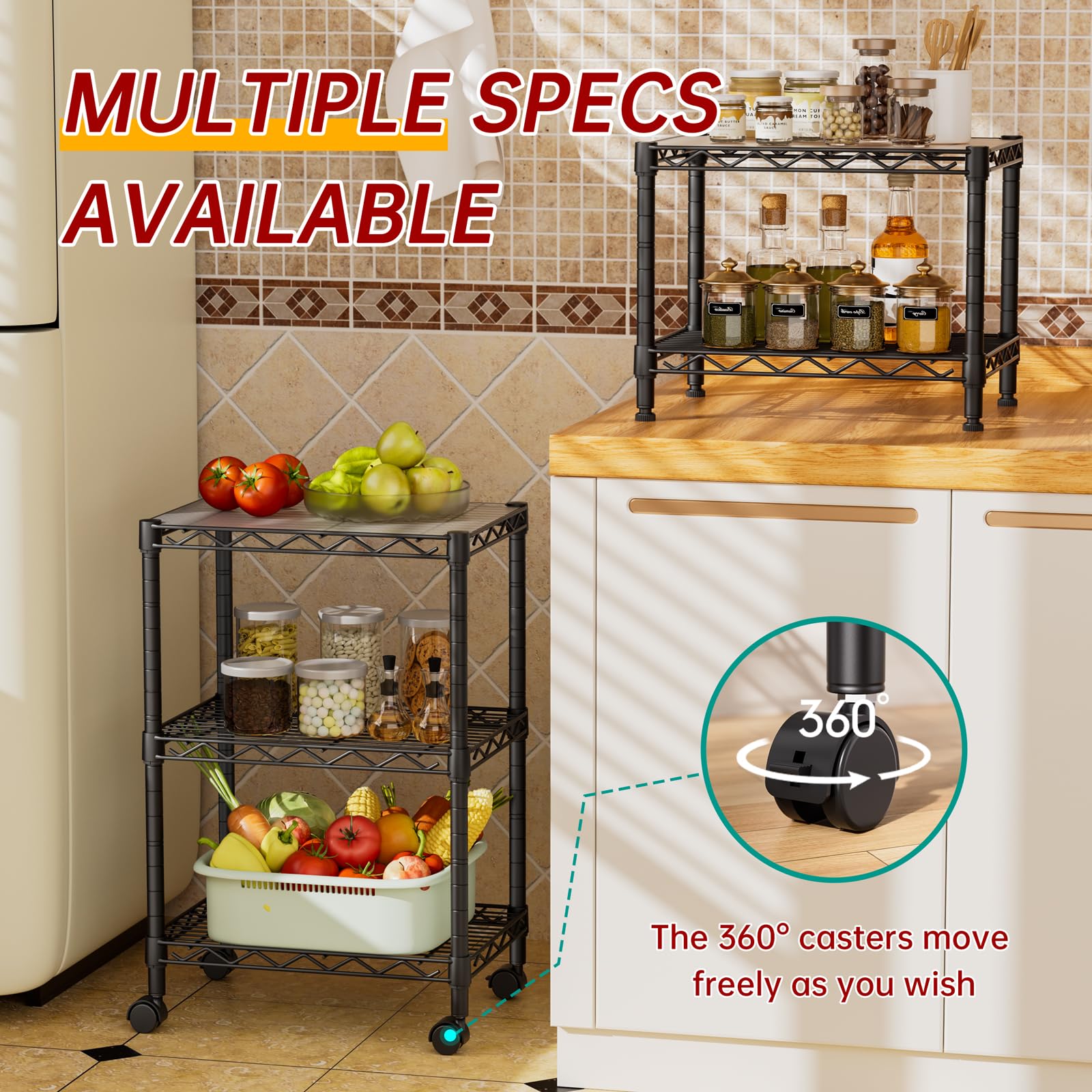 Golpart angled view of assembled three-tier shelf for durable storage