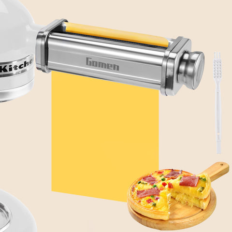 Gomen front view pasta roller showing clean stainless finish and solid mount benefit