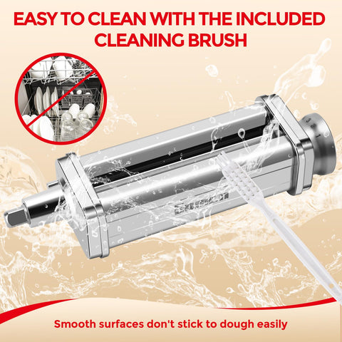 Gomen rolled pasta sheet exiting rollers showing even texture and consistent thickness