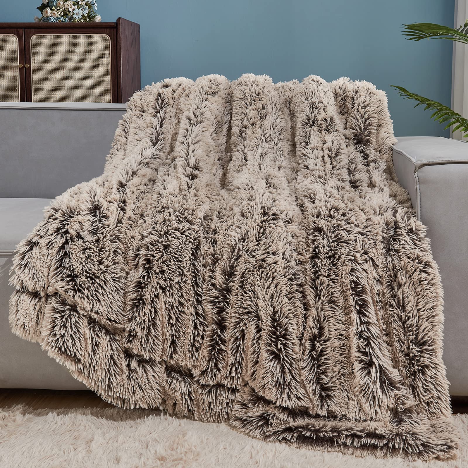 GONAAP throw front view showing frosty brown color and neat edges for stylish warmth