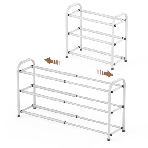 Gonfoam front view of 3-tier white shoe rack showing compact storage benefit